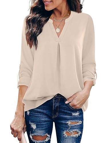 Gaharu Women's Blouses 3/4 Sleeve Work Shirt Chiffon Tunic Top