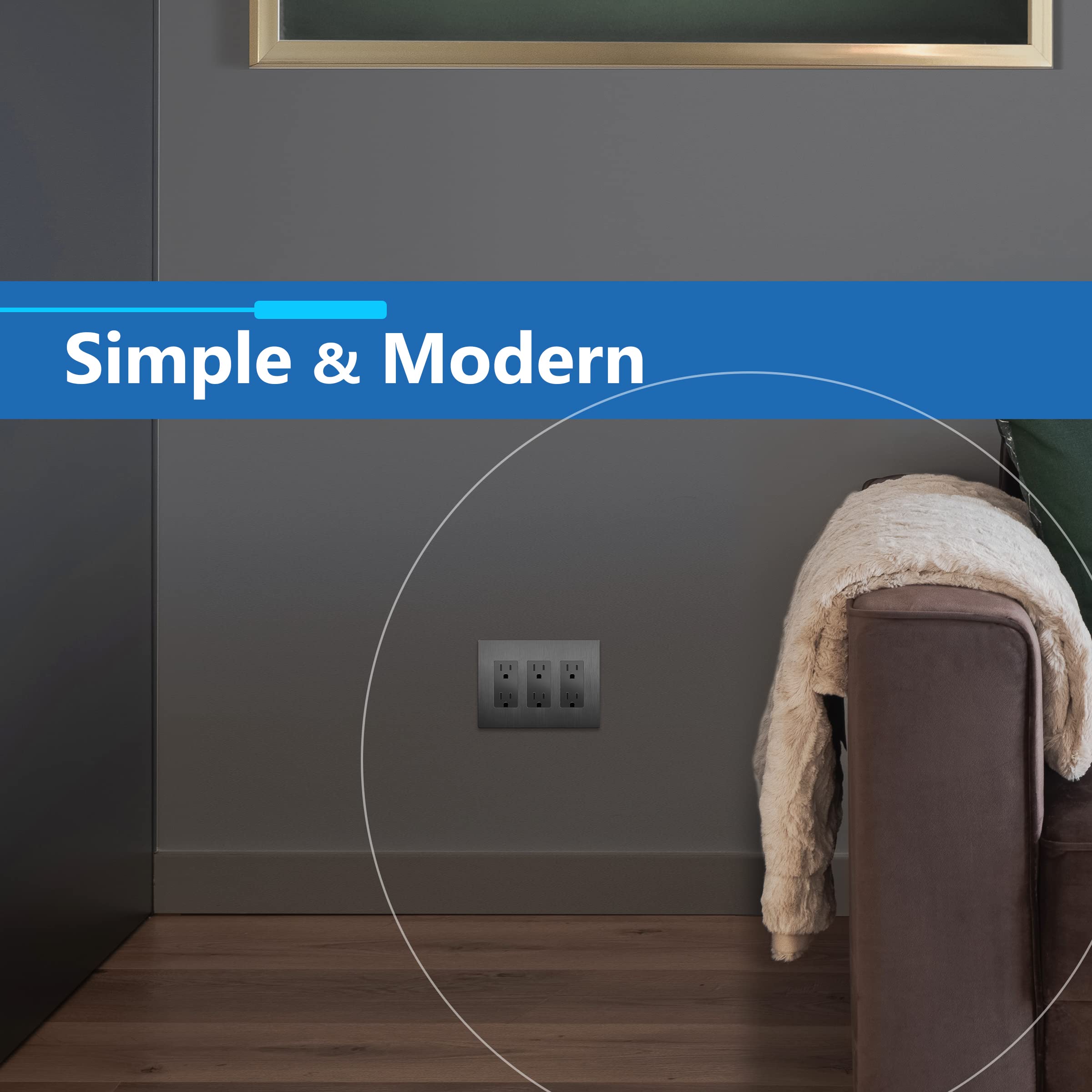 BESTTEN 4-Gang Screwless Wall Plate – Mid-Size Designer Cover, Snow White, Impact-Resistant Polycarbonate, Modern Look