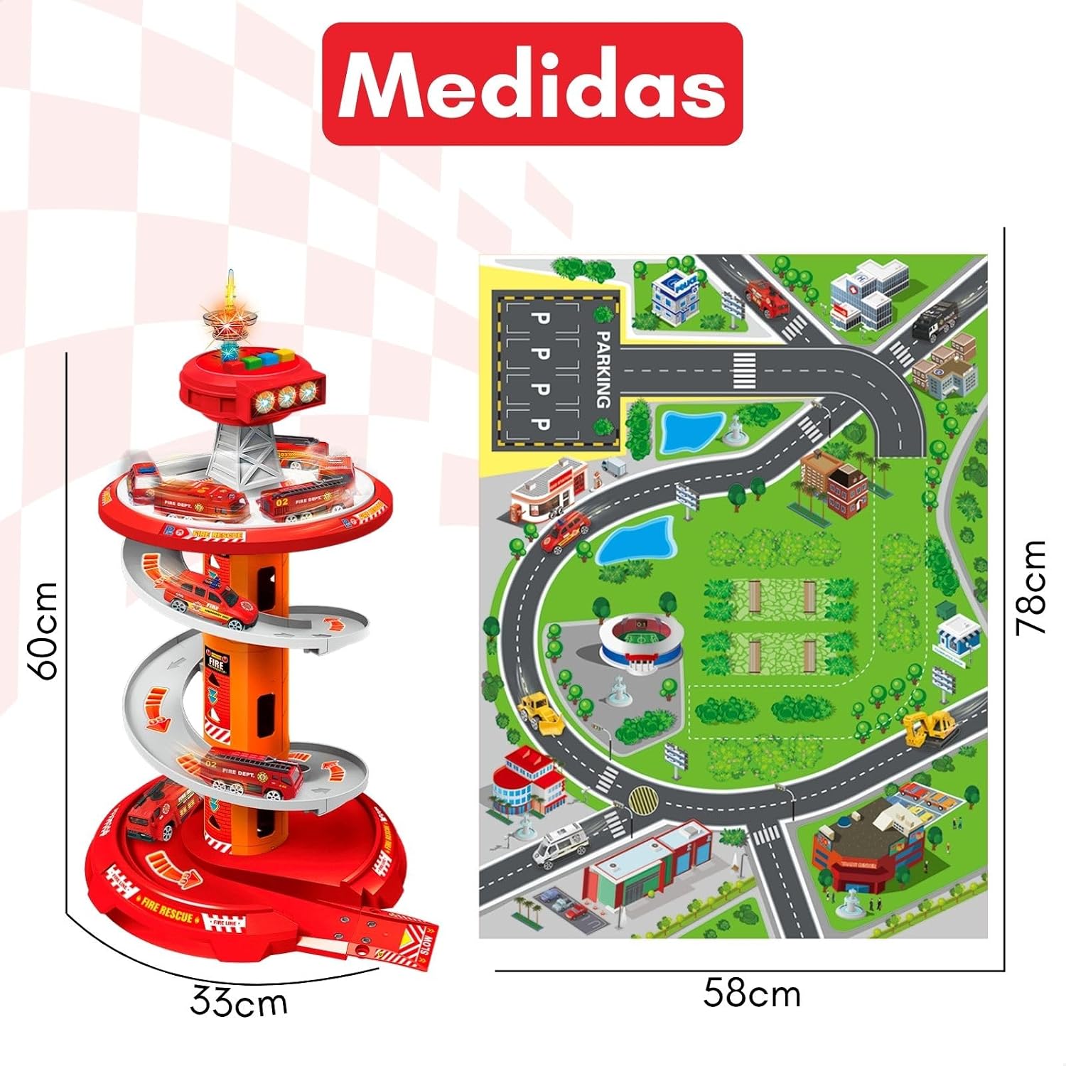 Pista de Carrinhos Infantil Brinquedo Corrida Posto Bombeiro Com Luz e Som