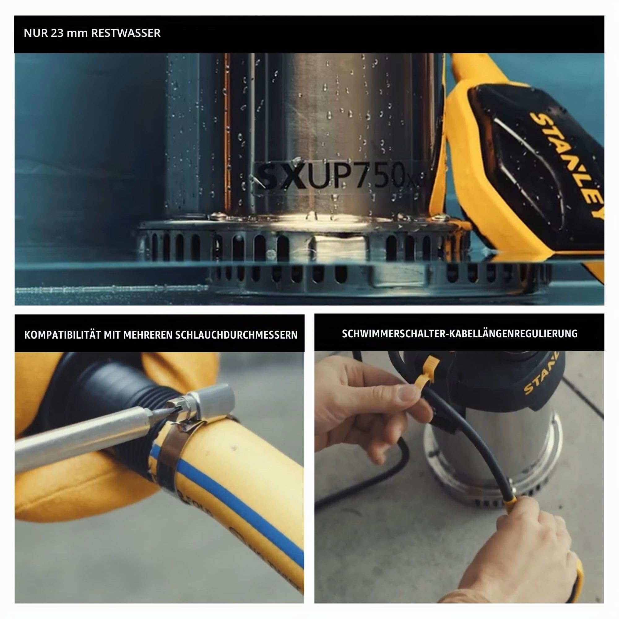Stanley SXUP750XCE Tauchpumpe für Klarwasser (750 W, Förderleistung max. 11.000 l/h, Förderhöhe max. 8,5 m) A51768 Multicolor