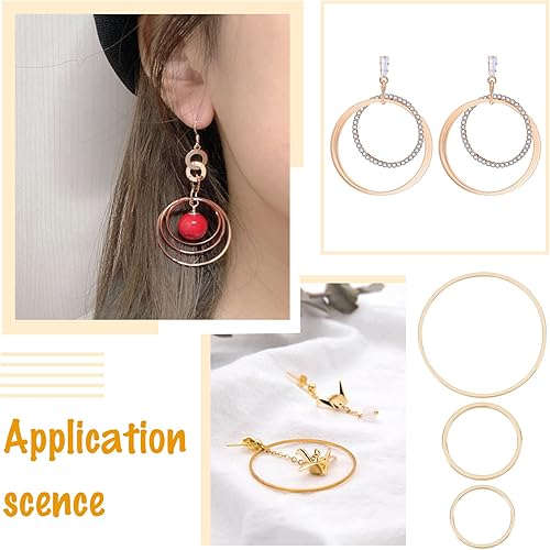 Miniatura 6 de Beebeecraft 90 aretes de aro chapados en oro de 18 quilates con 3 estilos para encontrar anillos de enlace redondos, conectores de bisel para hacer