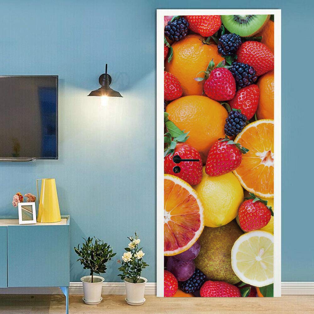 Sticker de porte fruits amovible 88x200cm et autocollant escaliers étanche