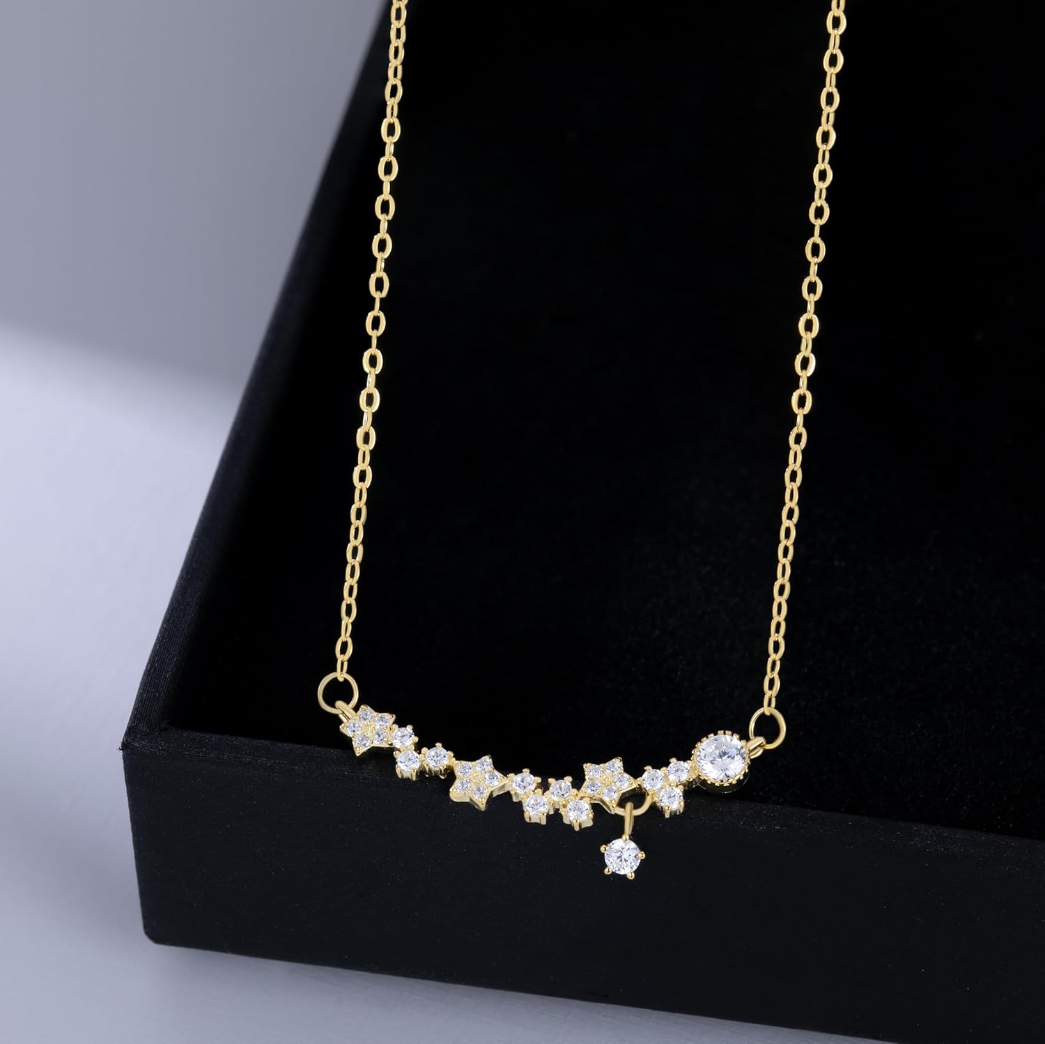 Reffeer Solid 925 Sterling Silver Cubic Zirconia Star Necklace Chain for Women Teens Star Pendant Necklace Choker