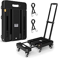 TROOZY Folding Hand Truck 500 LB Heavy Duty Luggage Cart Utility Dolly with 6 Brake Wheels & Extendable Platform, Black