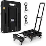 Folding Hand Truck&comma; 500 LB Heavy Duty Luggage Cart&comma; Utility Dolly Platform Cart with 6 Wheels & 2 Elastic Ropes for Luggage&comma; Travel&comma; Moving&comma; Shopping&comma; Office Use&comma; Black