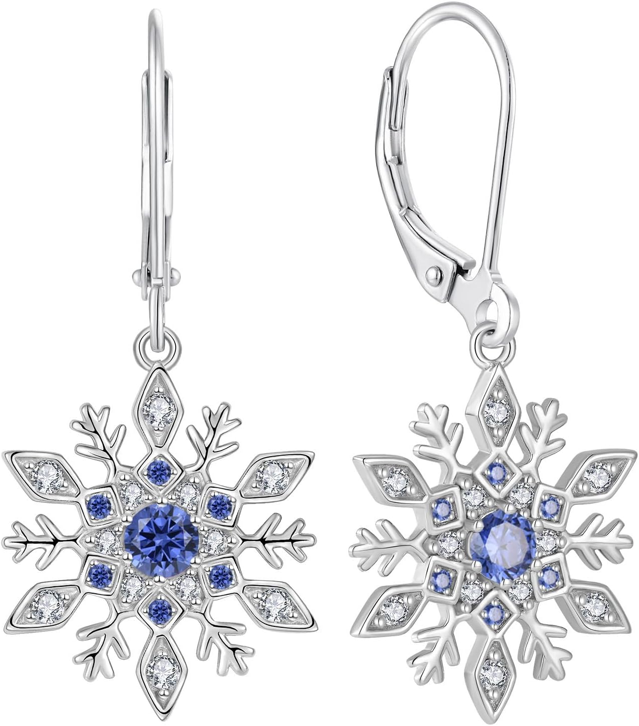 Women Snowflake Earrings 925 Sterling Silver Birthstone Dangle Drop Leverback Earrings Christmas Jewelry for Her