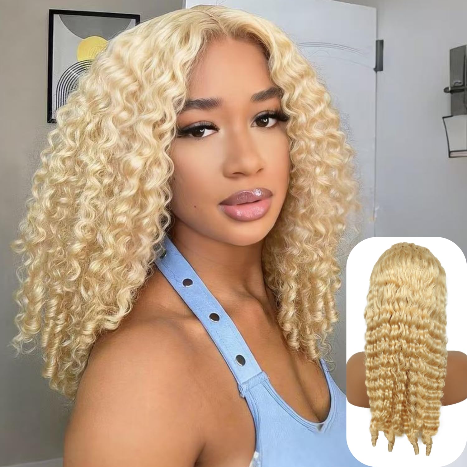 28 Inch Blonde Burmese Curly Wig Human Hair 613 Blonde Burmese Deep Wave 13x6 HD Transparent Lace Front Wig Human Hair Blonde Wig Human Hair Pre Plucked With Baby Hair 180% Density for Women