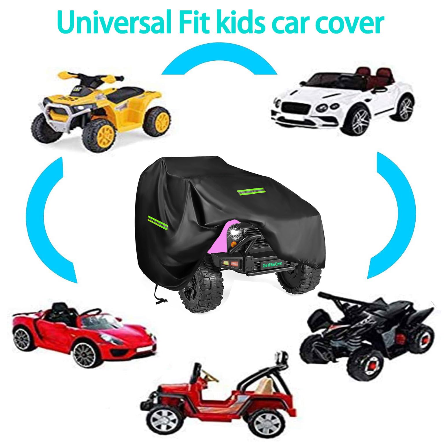 Kids Car Cover 600D Heavy Duty Universal Outdoor Covers for Kids Electric Vehicle? Power Wheels Jeep & Toddler Electric Vehicles Waterproof,Anti-UV,with 4 Reflective Strips,Windproof Buckles