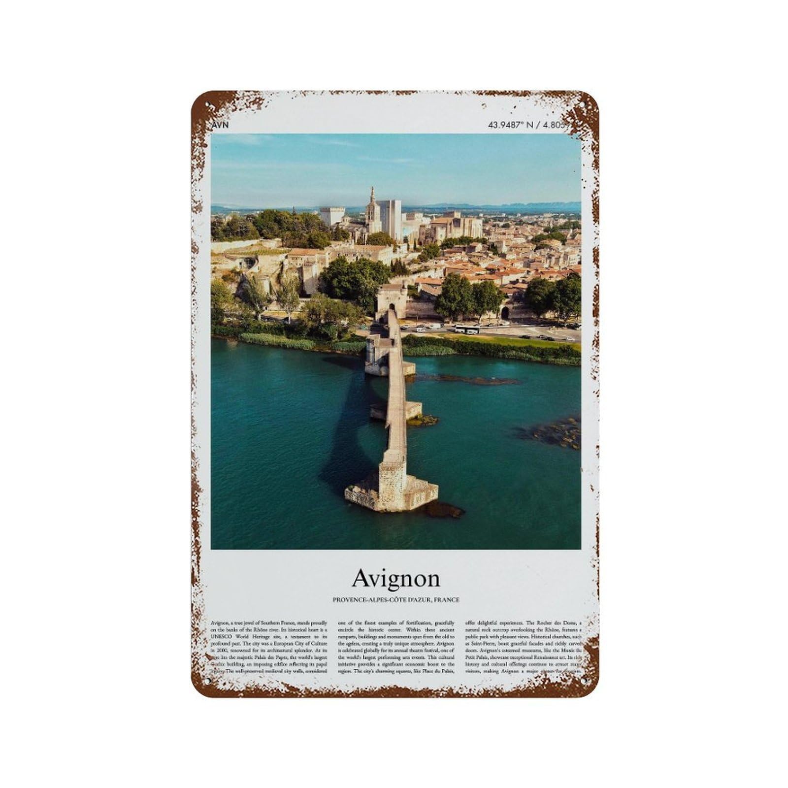 xiaoxiaoshen Avignon Provence-alpes-côte D'azur, France City Scenery Wall Decor Art Metal Tin Poster Modern Home Decor Art Home Bar Shop Decorations Vintage Sign 30x20cm