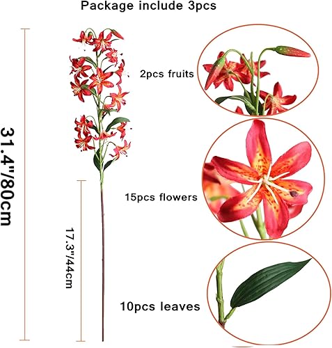 Miniatura 2 de Flores artificiales de lirio de tallo largo, flores artificiales de lirio de tigre para el hogar, hotel, arreglo floral, decoración de fiesta