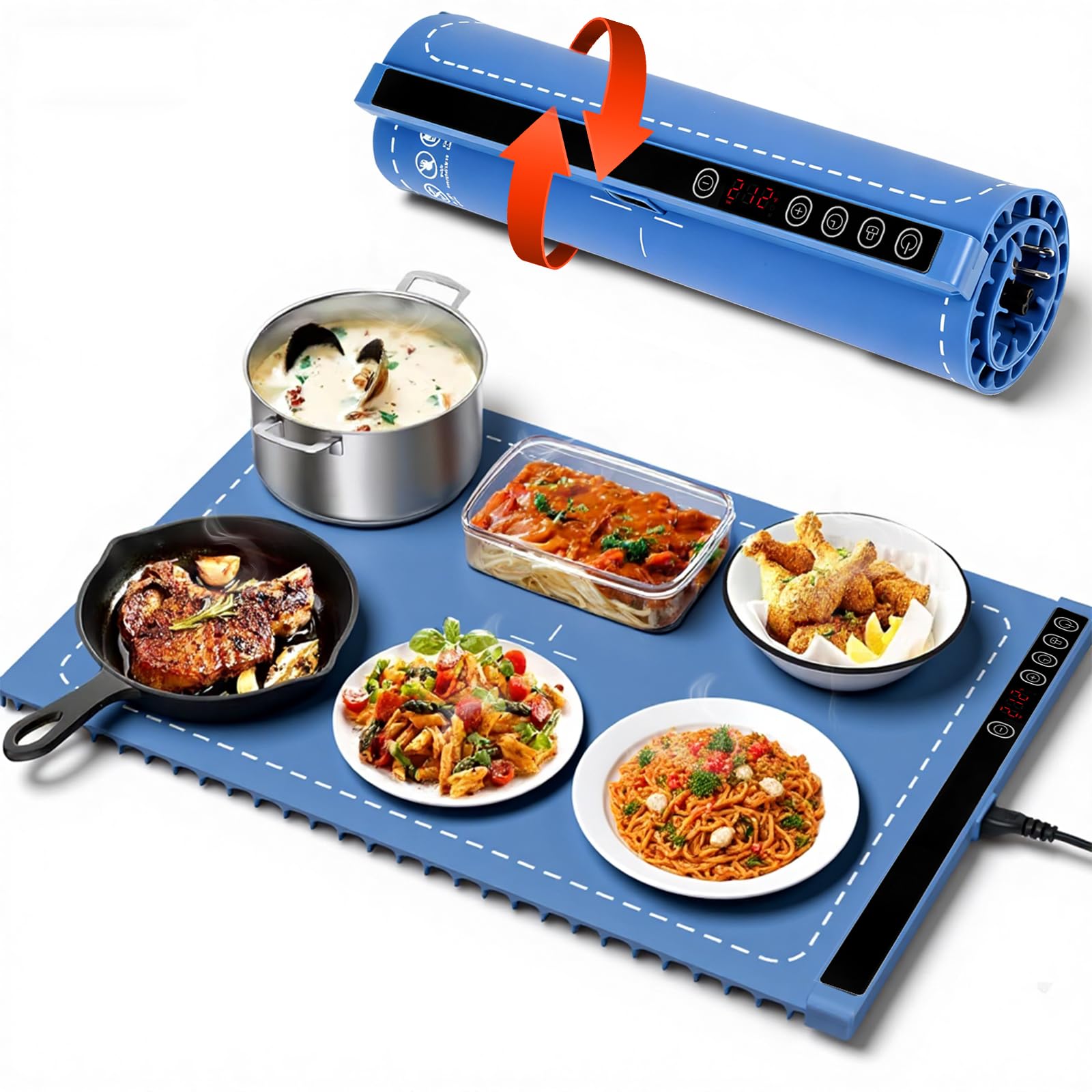 Warming Mat for Food with 5-Level Temperature Control (50°C-100°C) & 5 Preset Timers (1-5H),Child Safety Lock,Large Digital Display for Home,Office Use
