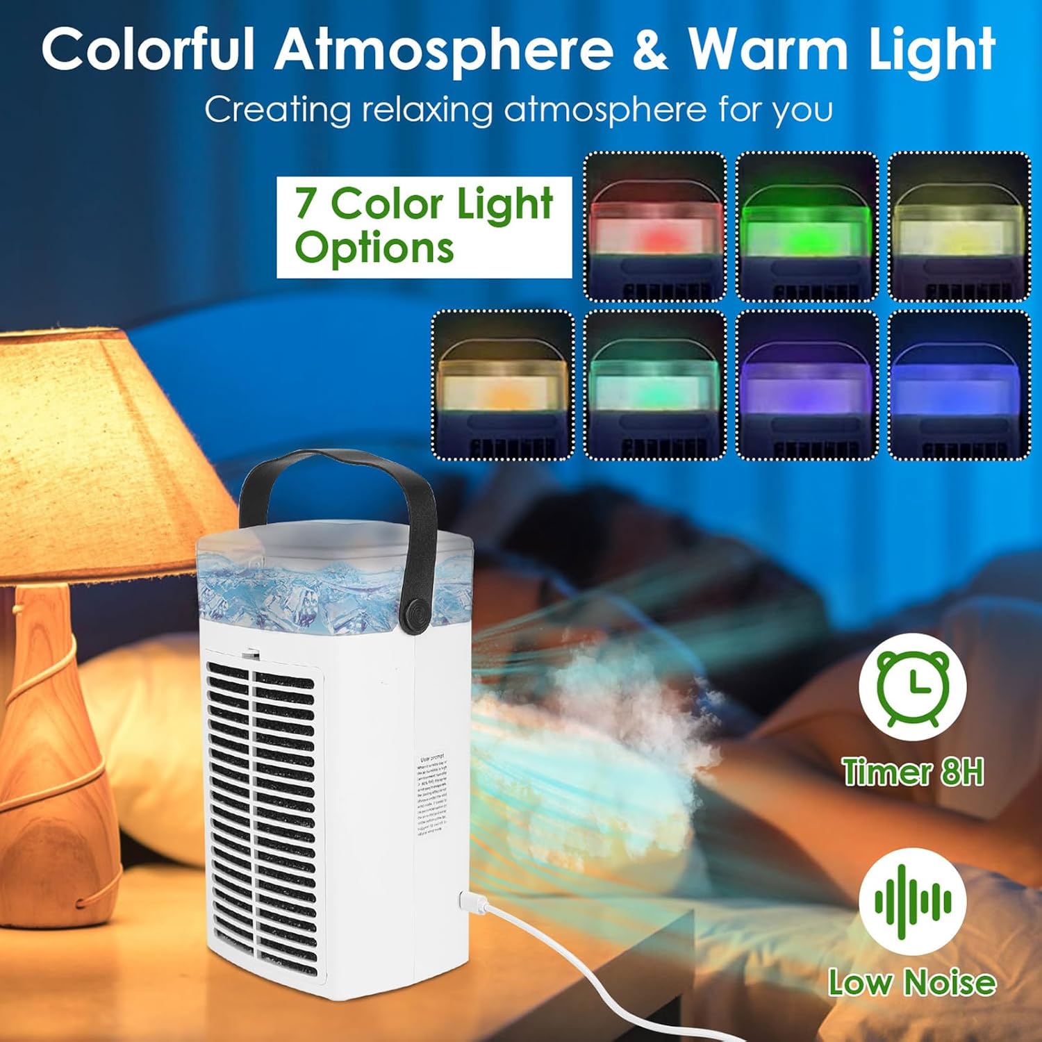 Portable Air Conditioner, Desk Cooling Fan with 3 Speeds & Nightlight Small Cooler Evaporative Air Conditioner Mini Evaporative Air Cooler Personal AC Unit for Bedroom Office