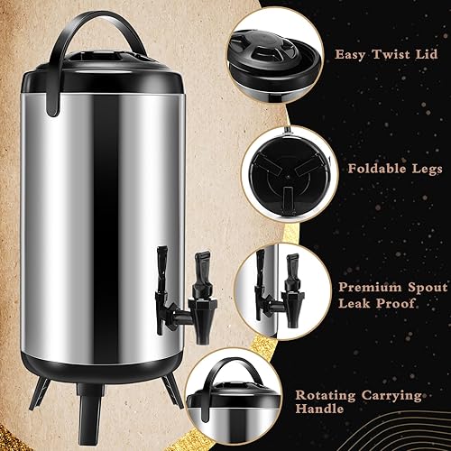 Miniatura 3 de Mifoci Dispensador de bebidas aislado de acero inoxidable, dispensador de bebidas de agua caliente, urnas de café, soporte para bebidas frías y