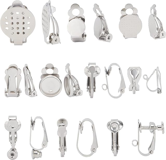 SUNNYCLUE 1 Box 36Pcs 9 Style Clip-on Earring Findings Adjustment Earring Clip Backs Clip on Earring Converter Non Pierced Earrings Earring Pads for Women Adult Jewellery Making DIY Crafts Supplies