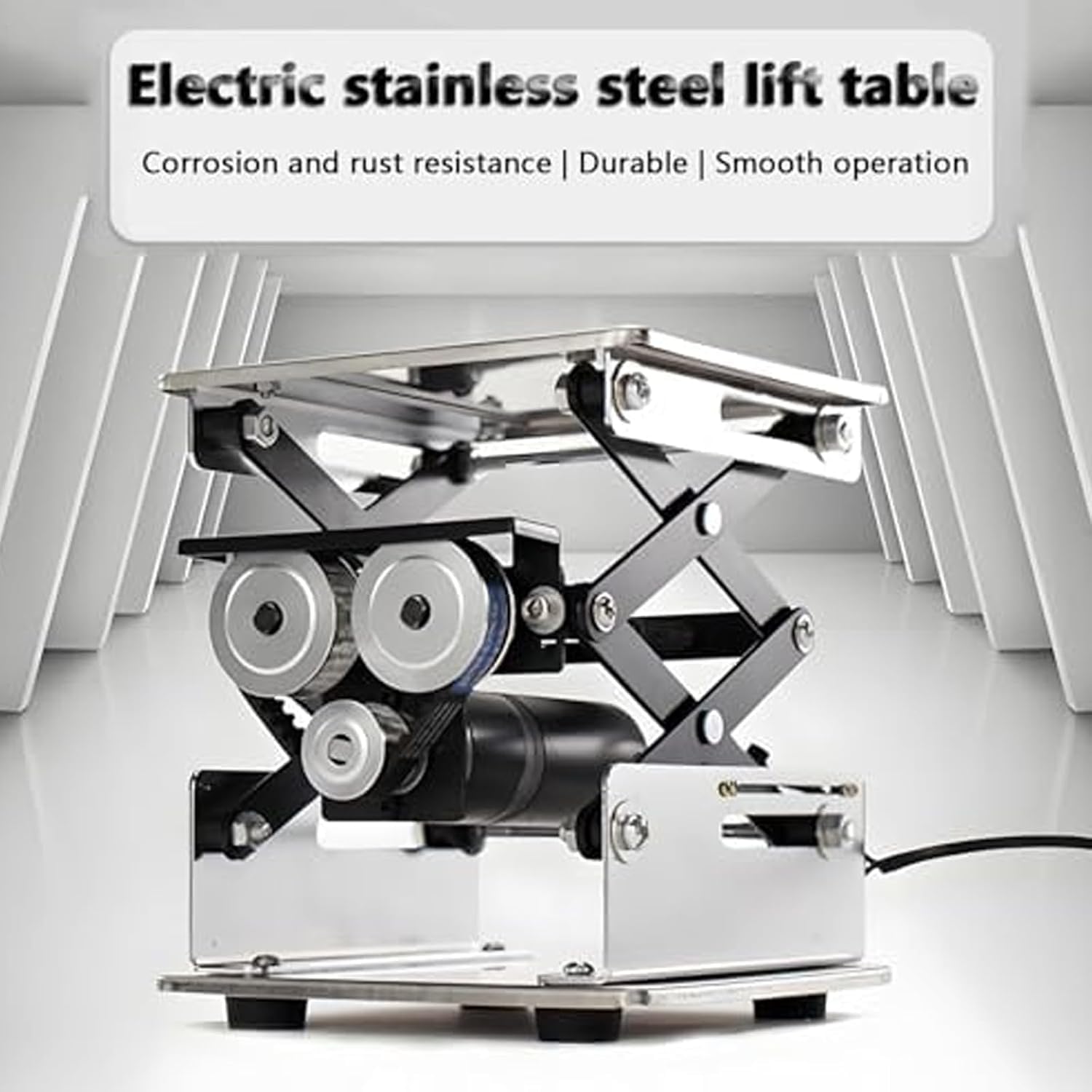 Piattaforma di sollevamento elettrica in acciaio inox regolabile da tavolo da laboratorio 150 x 150 mm ideale per piccoli laboratori, soluzione durevole e versatile per postazioni di lavoro