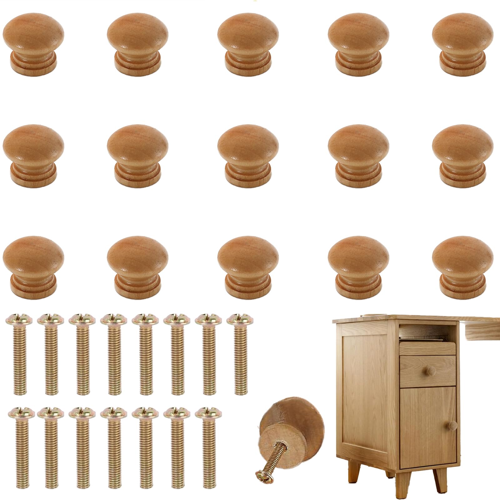 HSYTEK 15 Stück Möbelknopf, Runde Holz Schrankknöpfe, Schubladenknöpfe mit Schrauben, Knauf für Schrank, Schrankknöpfe Vintage, Möbelknöpfe Vintage für Schrank knöpfe Kommode Schubladen Möbel Baumarkt