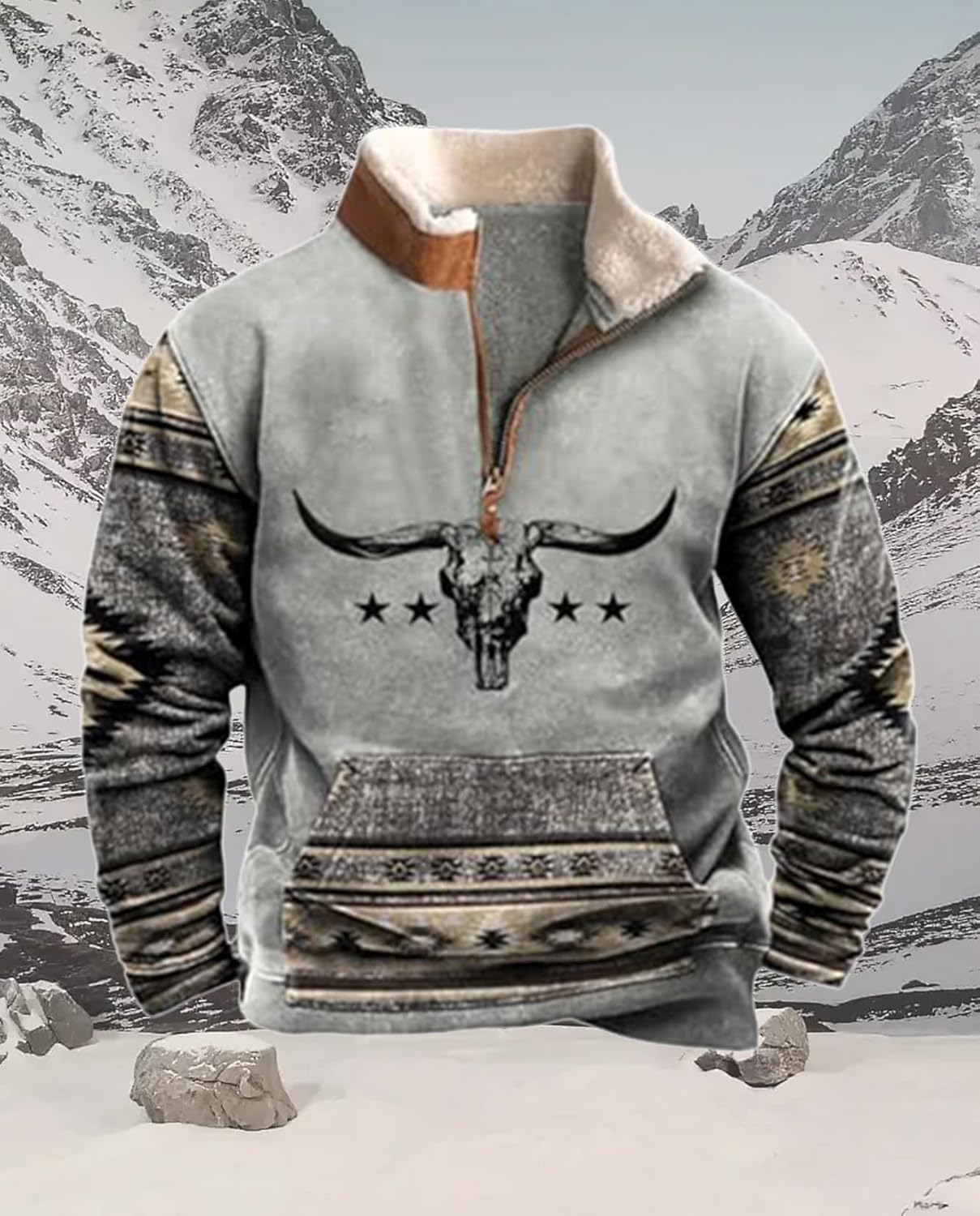 Western Sweatshirts for Men Aztec Cowboy Vintage Graphic Fleece Hoodie Mens Quarter... - Image 6