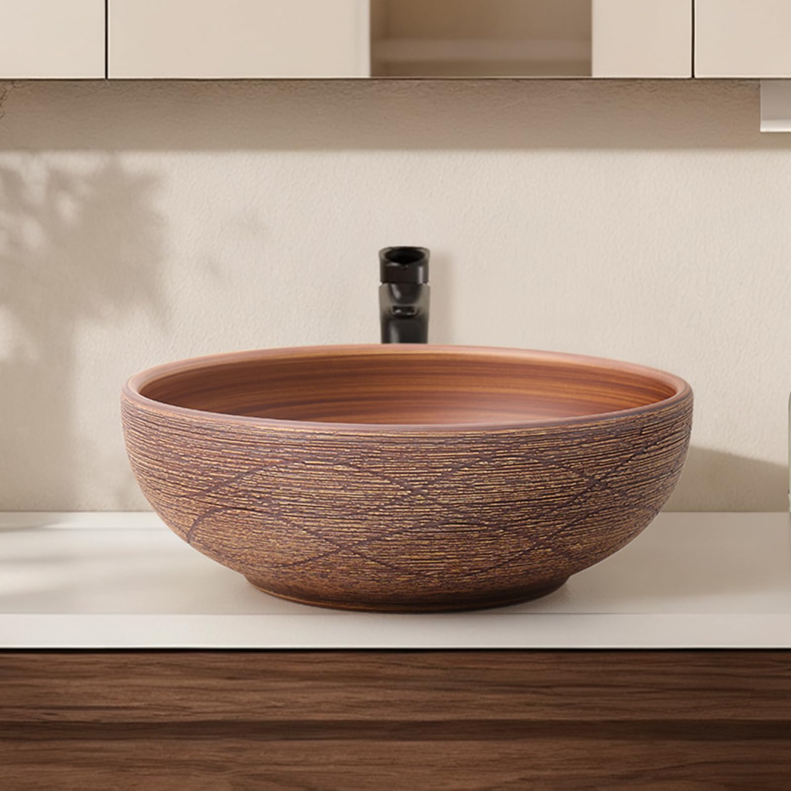 Homary Vasque à Poser Salle de Bain Rond 40 cm, Lavabo Salle de Bain en Céramique Rétro, Vasque à Poser Salle de Bain Élégante, Facile à Installer, Rond