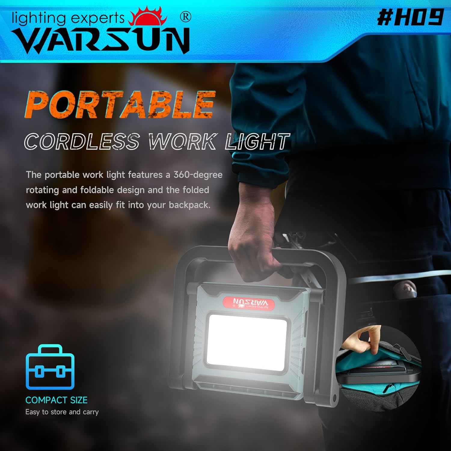 WARSUN H09 LED Work Light charging ports