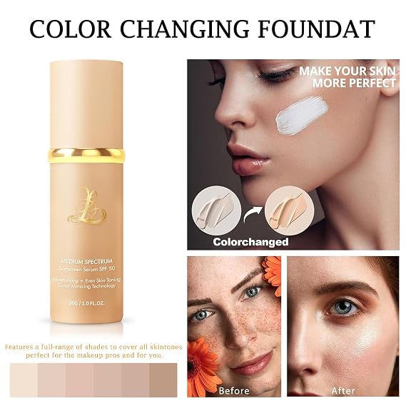 Color Changing Foundation 4-in-1 with SPF50, Match Liquid Foundation Medium
