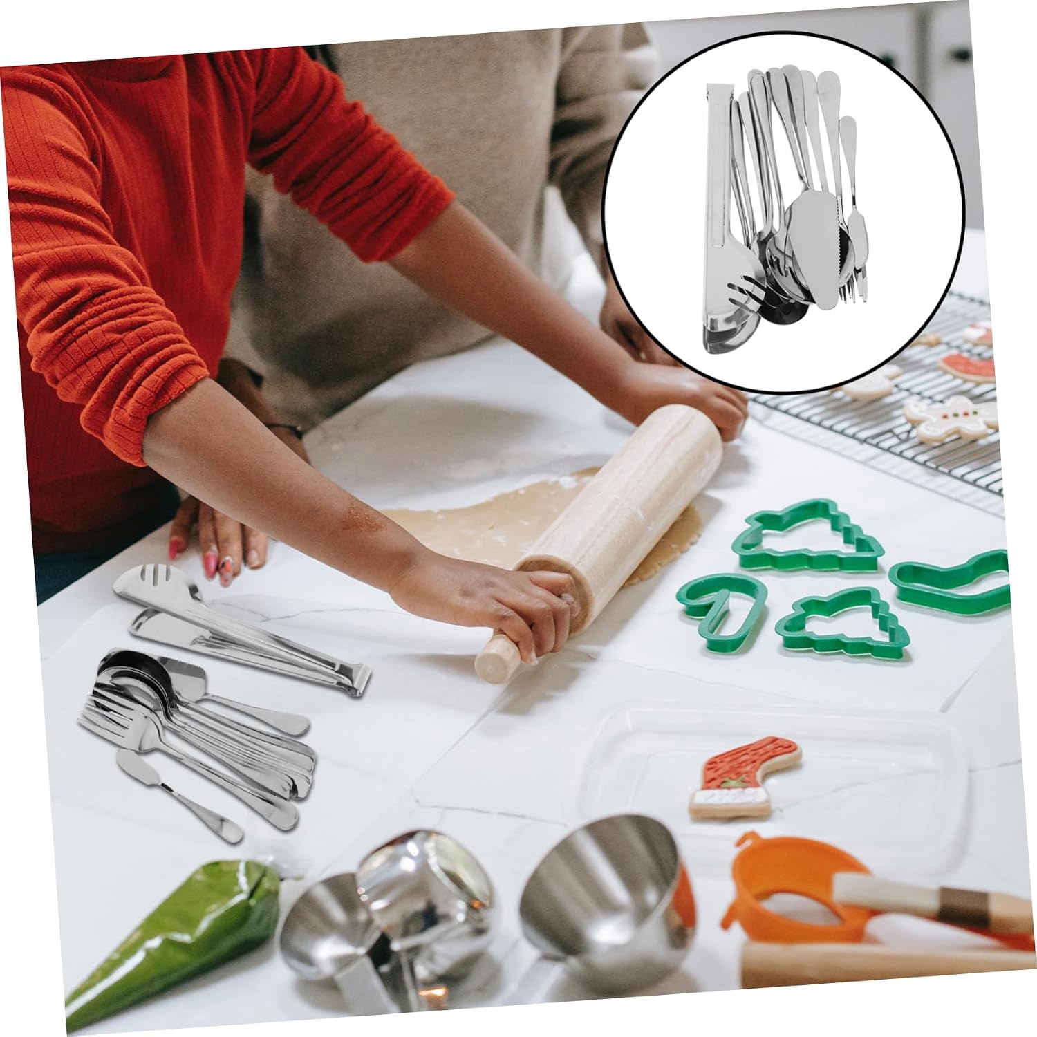 1set Stainless Steel Reusable Tableware Buffet Serving Utensils for Dining Metal Food Spoon Fork and Spading Shovel for Restaurants and Home Use