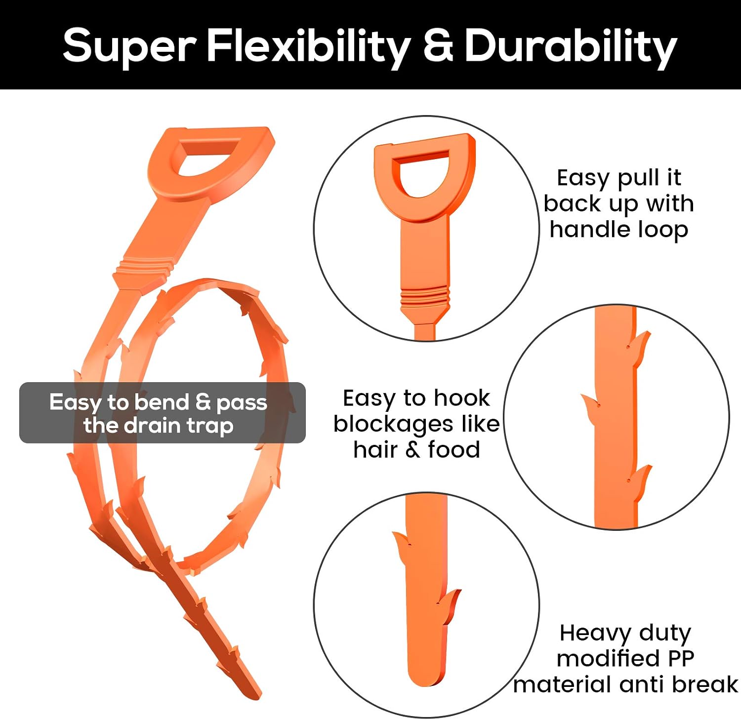 Sink Snake Drain Clog Remover 15 Pack, Plastic Hair Snake Tool 20 Inch, Flexible Plumbing Snake Drain Auger for Shower Kitchen Sink, Sewer Bathroom Tub Toilet Clogged Drains Pipe Cleaning