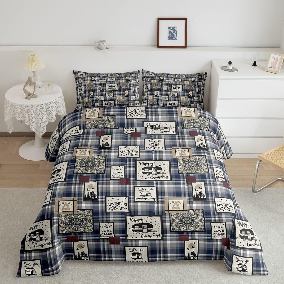 Buffalo Plaid Comforter Set, Happy Camping Bedding