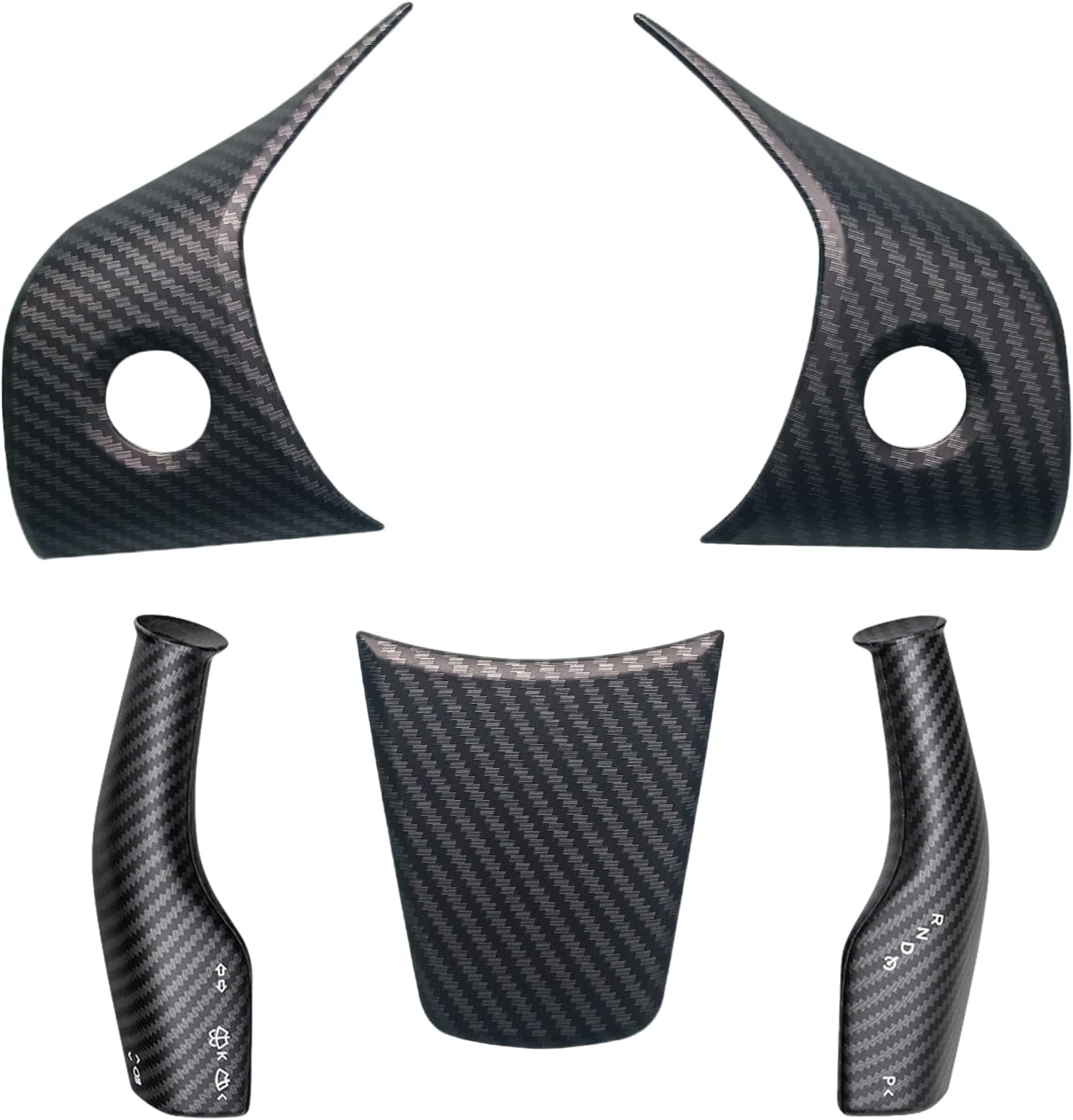 Steering Wheel Trim Cover for Tesla Model 3/Y, for Tesla Model 3/Y Steering Lever Gear Shift Cover,Compatible with Tesla 2017-2024 Model 3 Model Y,Interior Decorative Accessories(Matte Carbon Fiber)