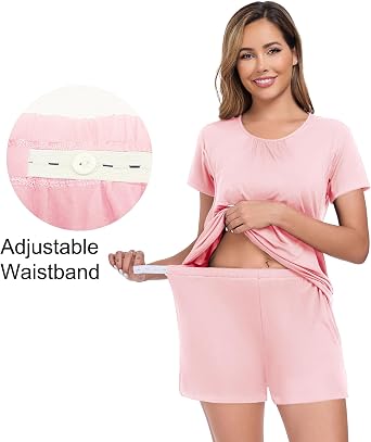 DIKFA Maternity Pajamas Set 3Pcs Double Layer Nursing Pjs with Pockets 3 in 1 for Pregnancy, Breastfeeding, Postpartum
