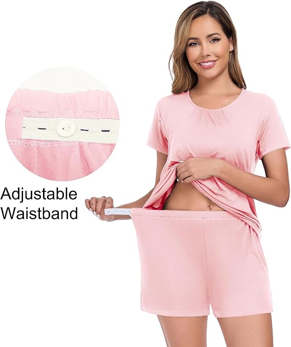 DIKFA Maternity Pajamas Set 3Pcs Double Layer Nursing Pjs with Pockets 3 in 1 for Pregnancy, Breastfeeding, Postpartum