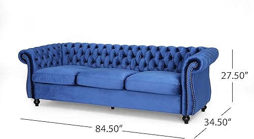 Miniatura 3 de Great Deal Furniture GDFStudio Chesterfield - Sofá de terciopelo en tono joya con brazos de desplazamiento, color azul marino