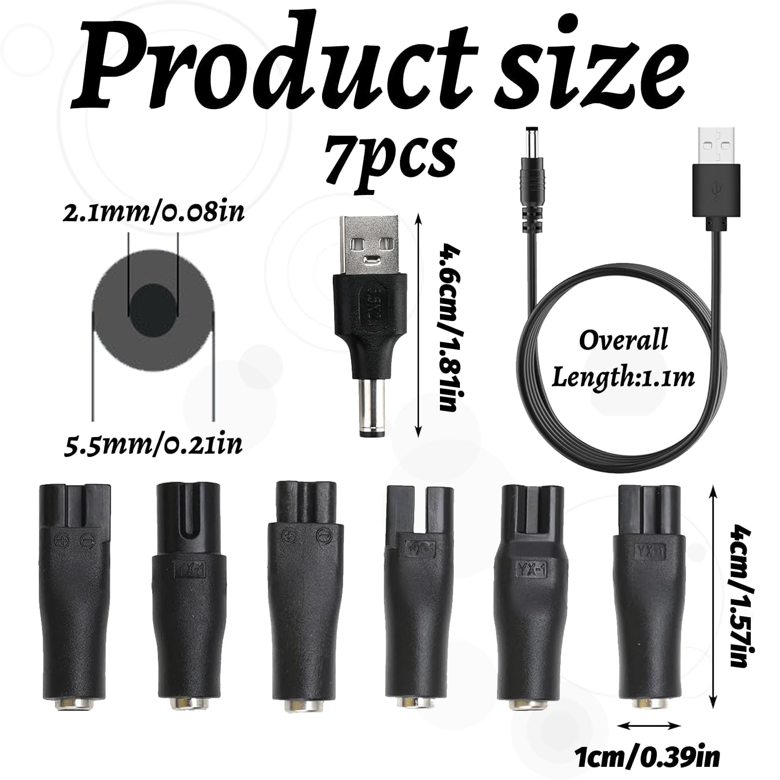 8 pezzi caricatore da rasoio,5 V USB caricatore da rasoio, cavo universale, cavo di alimentazione USB con 6 connettori adattatori per rasoio elettrico, per una varietà di rasoi/purificatori/tavolo