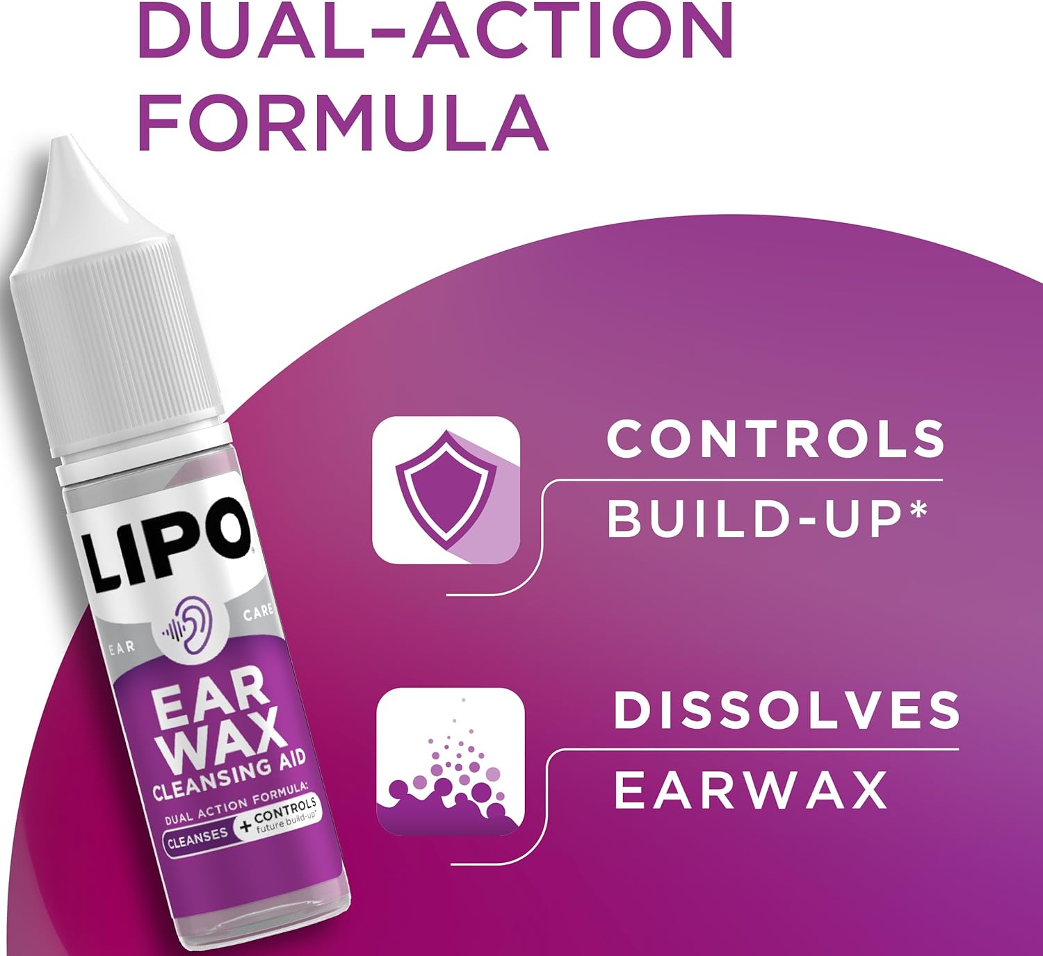 LIPO Earwax Removal Drops - Ear Cleaning Drops for Ear Wax Removal & Clogged Ear Relief - Peroxide-Free, Gentle Ear Drops for Wax Build-Up, Ear Hygiene Support for Daily Use Care - 0.5 fl oz