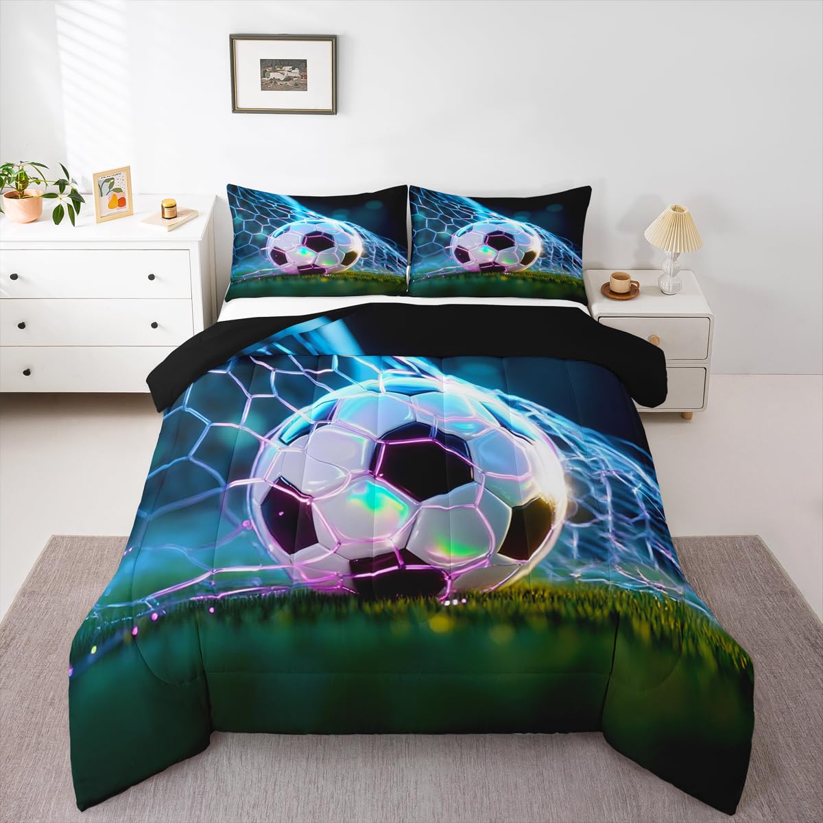 Feelyou Soccer Comforter Set Full Size 3 Pcs Kids Boys Girls