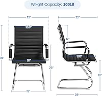 Vista 3 de Yaheetech Silla de recepción de oficina de piel sintética sin ruedas, respaldo medio, ergonómicas, sillas de invitados para conferencias, sala