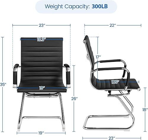 Miniatura 3 de Yaheetech Silla de recepción de oficina de piel sintética sin ruedas, respaldo medio, ergonómicas, sillas de invitados para conferencias, sala de
