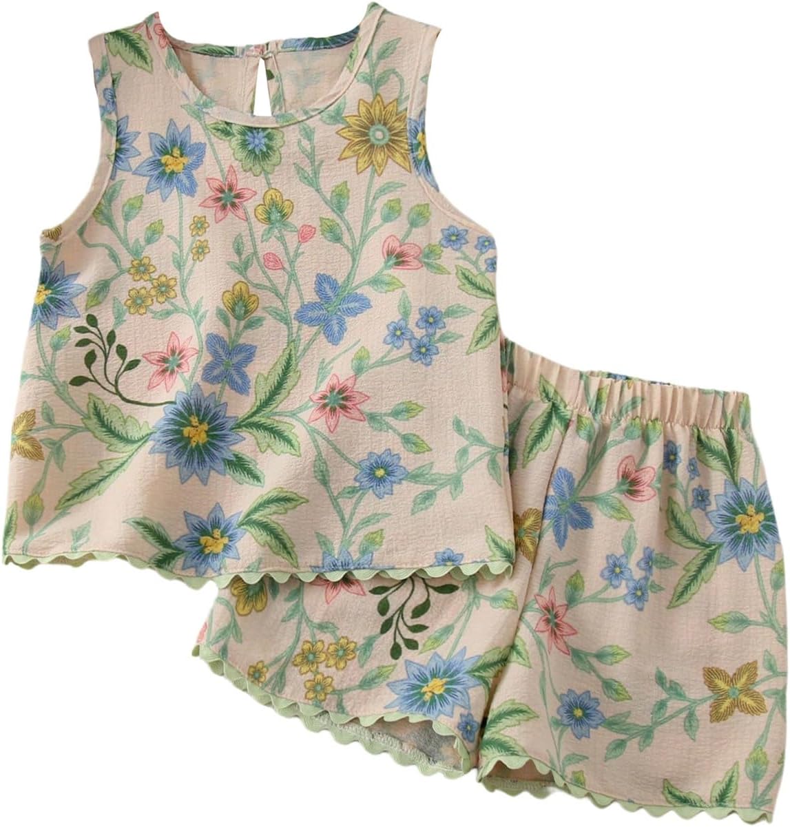 MakeMeChic Girl's 2 Piece Sets Floral Sleeveless Tank Tops Wide Leg Shorts