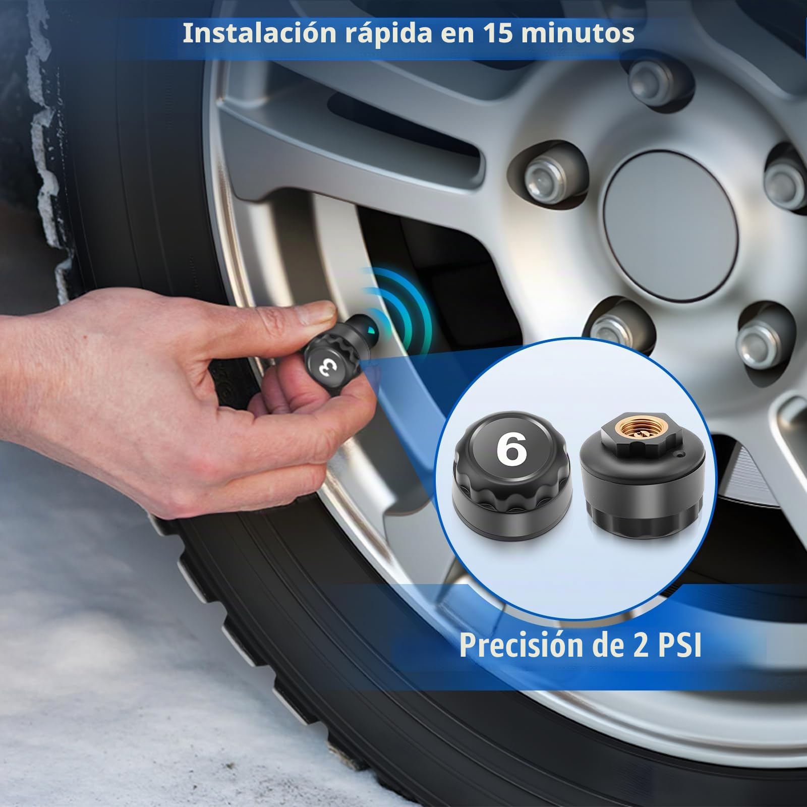 Sistema de control de presión de neumáticos KAOLALI compatible con 6 ruedas, con monitor de presión de neumáticos con pantalla digital, 9,9 bares/144 PSI máx., carga solar y USB, para camiones
