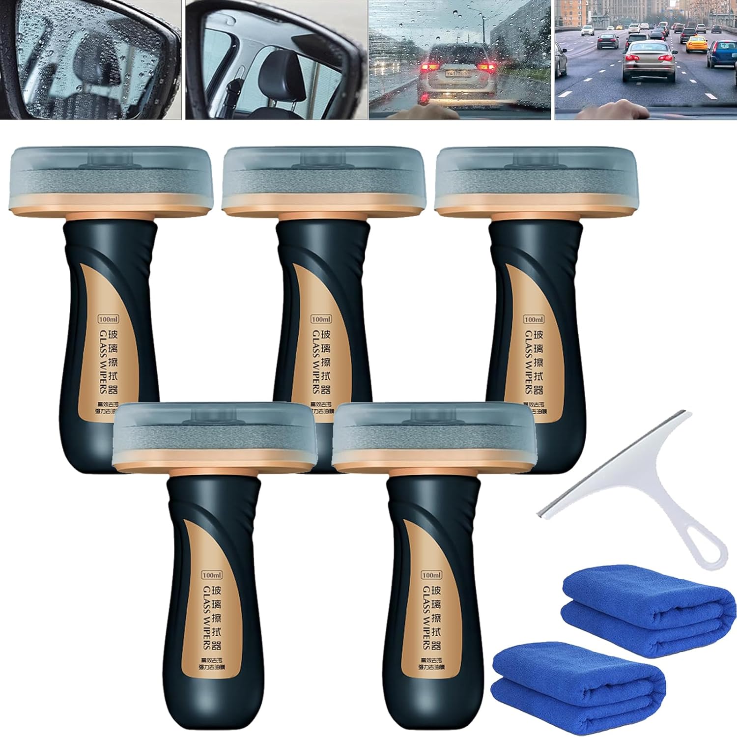 Automotive Glass Enhanced Protective Coating, Nano Protective Glass Shield Fortifying Coating, Glass Cleaning Board for Windshield with Advanced Water Resistance & Scratch Resistance (5Pcs)