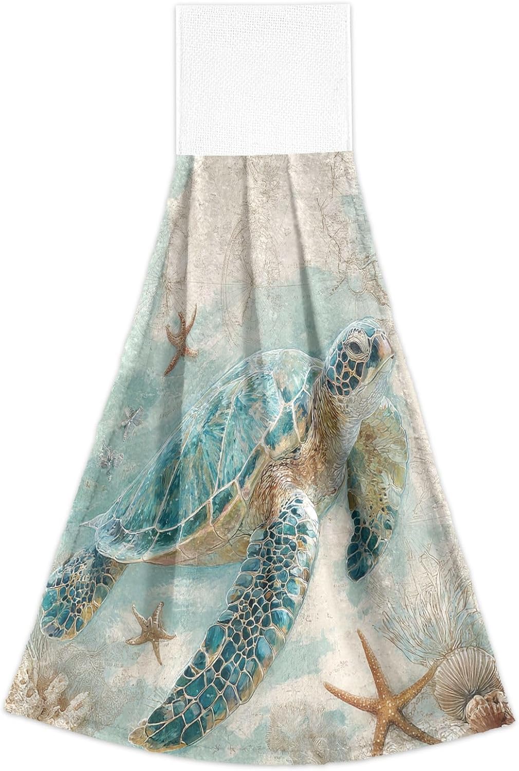 Boccsty Sea Turtle Starfish Fingertip Bath Towels 2 Pcs Tortoise Map Ocean Animal Hanging Hand Bath Towel Tea Bar Towels for Bathroom Farmhouse Tabletop Home Decor - Image 2