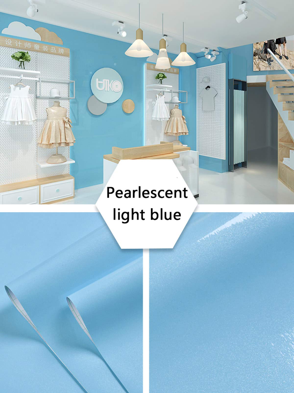 Pellicola da Cucina PVC Impermeabile Antibatterico e Anti-umidità Wall Sticker Impermeabile Carta da Parati PVC Pellicola Adesiva per Mobili Cucina-Azzurro perlescente 60cm*15m