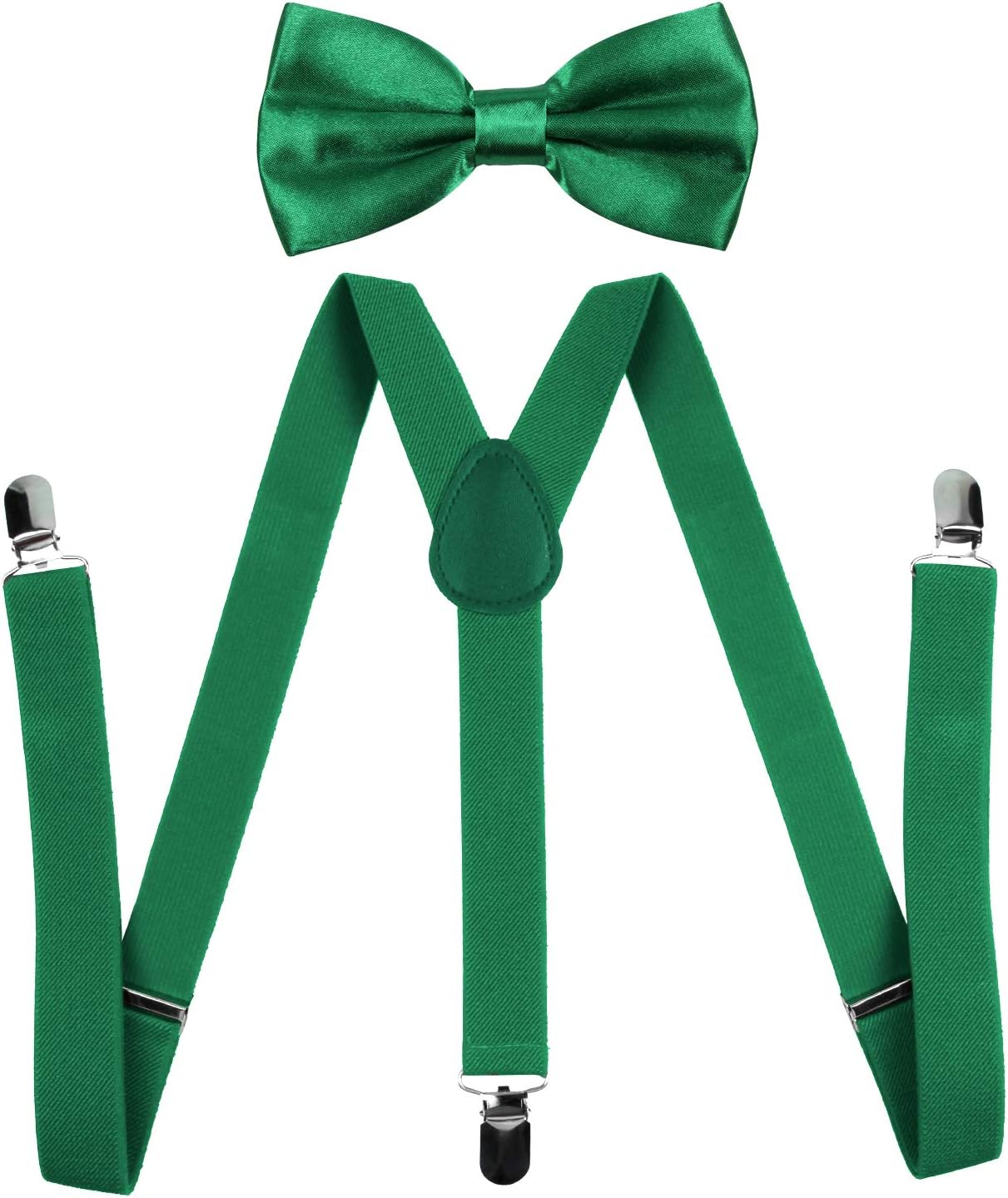 ICObuty Men's Bow Tie and Y Shape Suspender Set Adjustable Elastic Solid Color