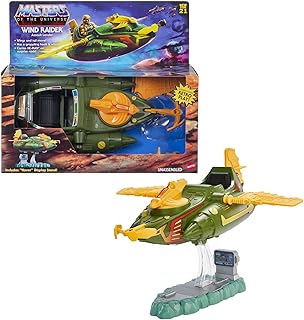 Masters of the Universe Origins Wind Raider Vehicle with Tow Hook, Retractable Cable & Display Stand for Motu Storytelling Play and Display, Gift for Kids Age 6 Years and Older