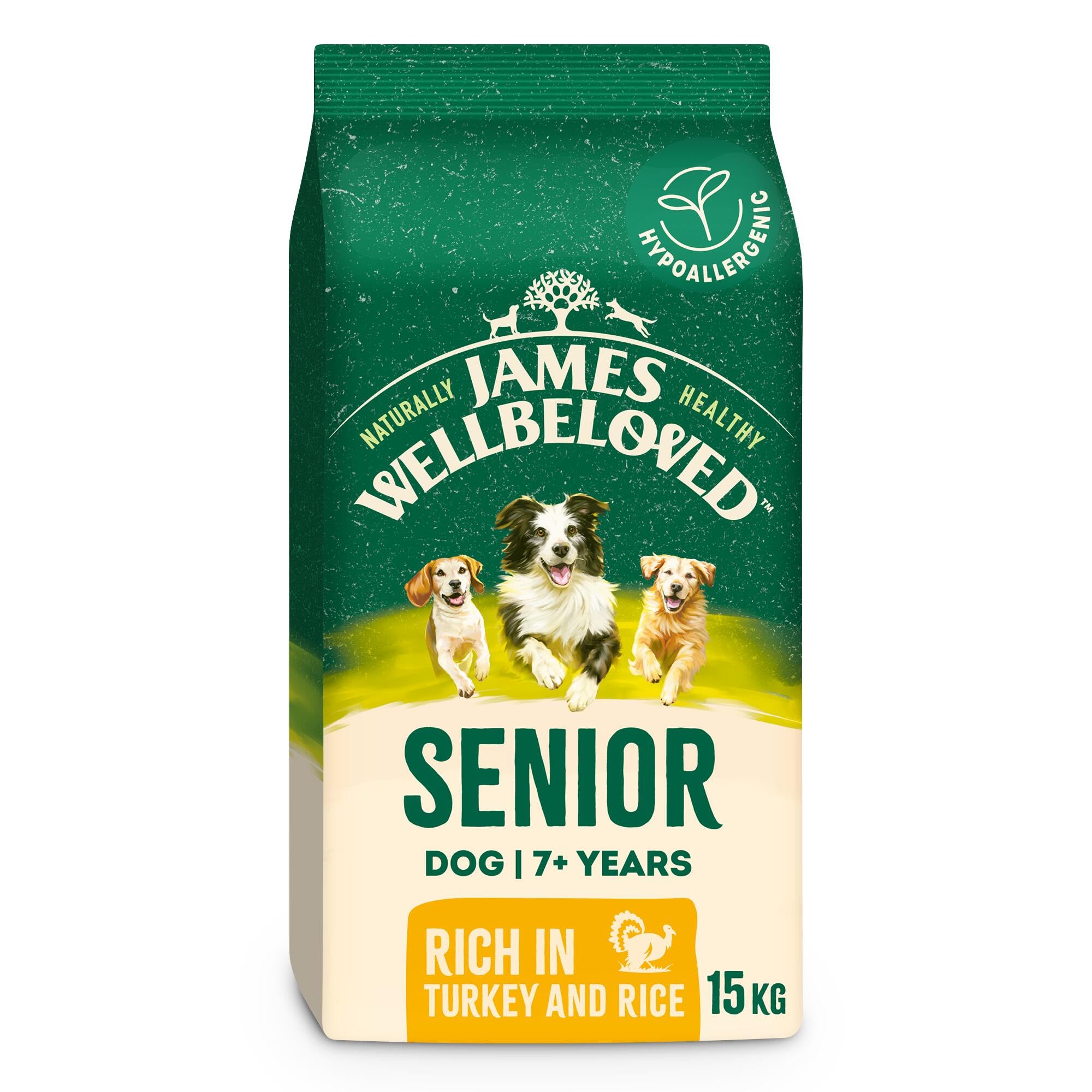 James Wellbeloved Dog Senior Hypoallergenic Dry Food Turkey and Rice 15 kg