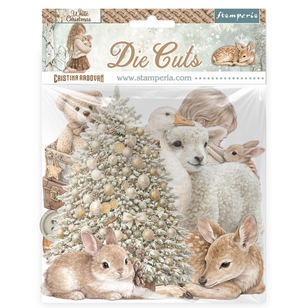 Stamperia - Die Cuts for Scrapbooks, Albums, Cards, Bullet Journals and More, Laser Cut Cardboard Shapes, Easy to Glue, Perfect for Hobbies, Crafts and Gifting (White Christmas) (Assorted)