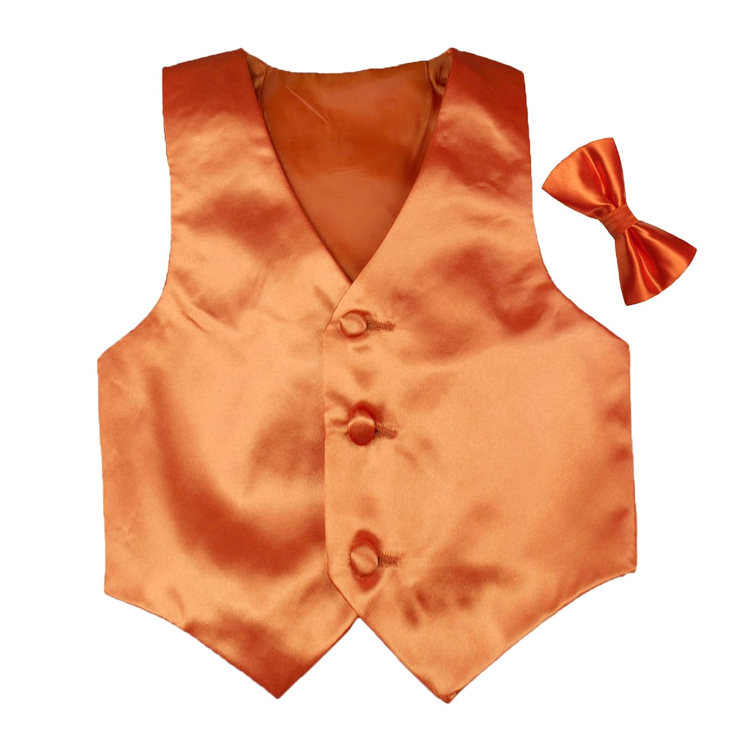 Unotux 2pc Boys Satin Orange Vest and Bow tie Set from Baby to Teen (10)