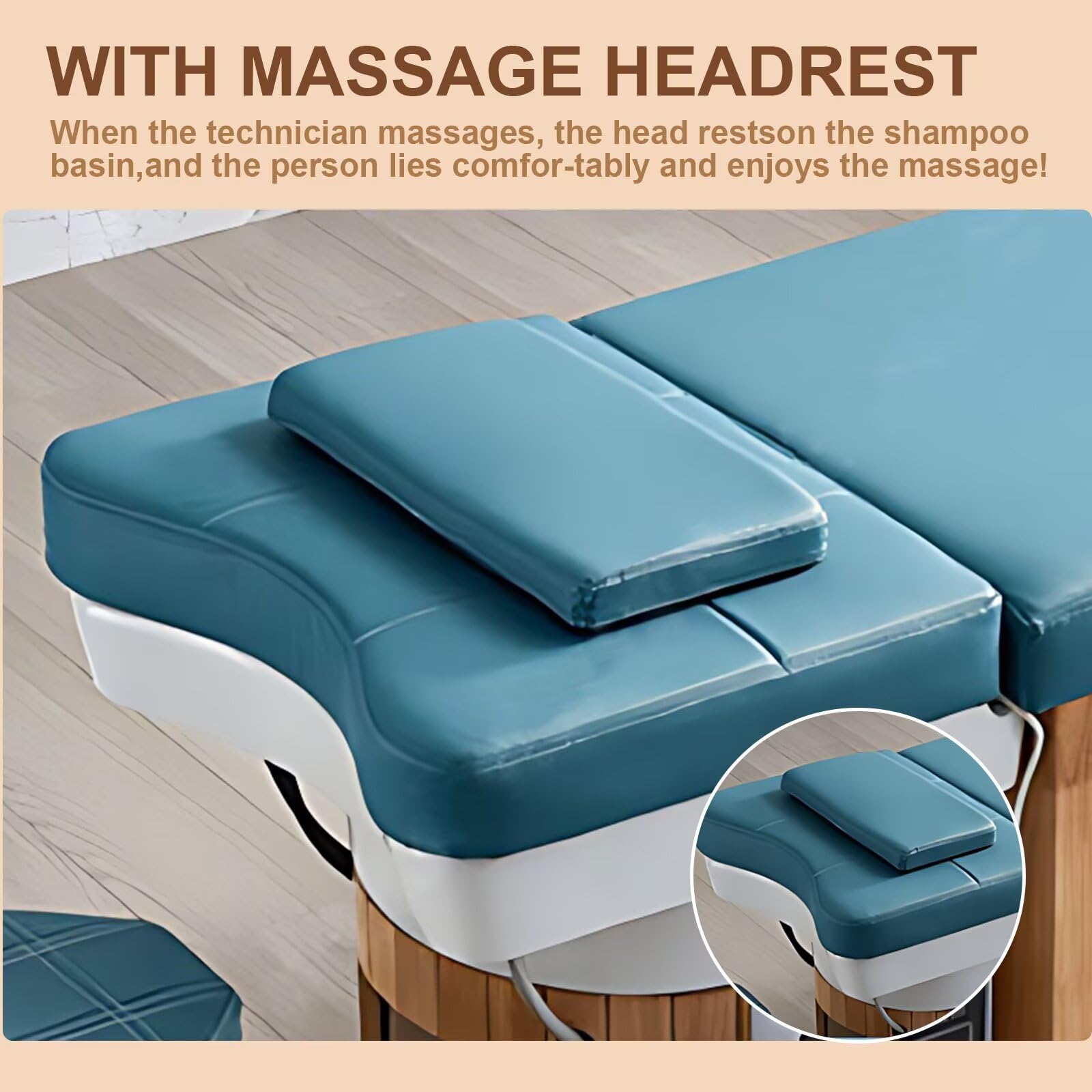 Professionelle Salon-Spa-Waschliege mit Massagetisch, Retro-Holzgestell im Pfauenstil, Wasserzirkulationssystem, Fußbad, Begasung, Kopf-Spa-Ausstattung