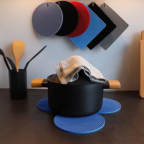 Miniatura 7 de Coomin Salvamanteles de silicona para platos calientes, 4 alfombrillas resistentes al calor para encimeras, almohadillas calientes antideslizantes