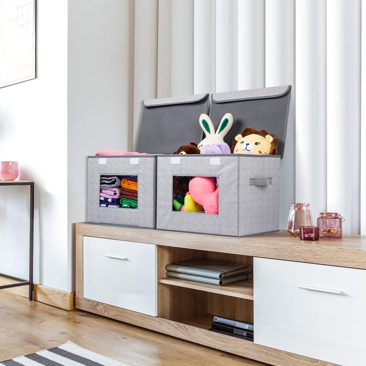 Univivi Foldable Nursery Storage Bin [4-Pack] Fabric Storage Boxes with Lids Large Toy Organizers and Storage for Nursery Bedroom Home (Gray, 17“ x 12” x 12") : Baby