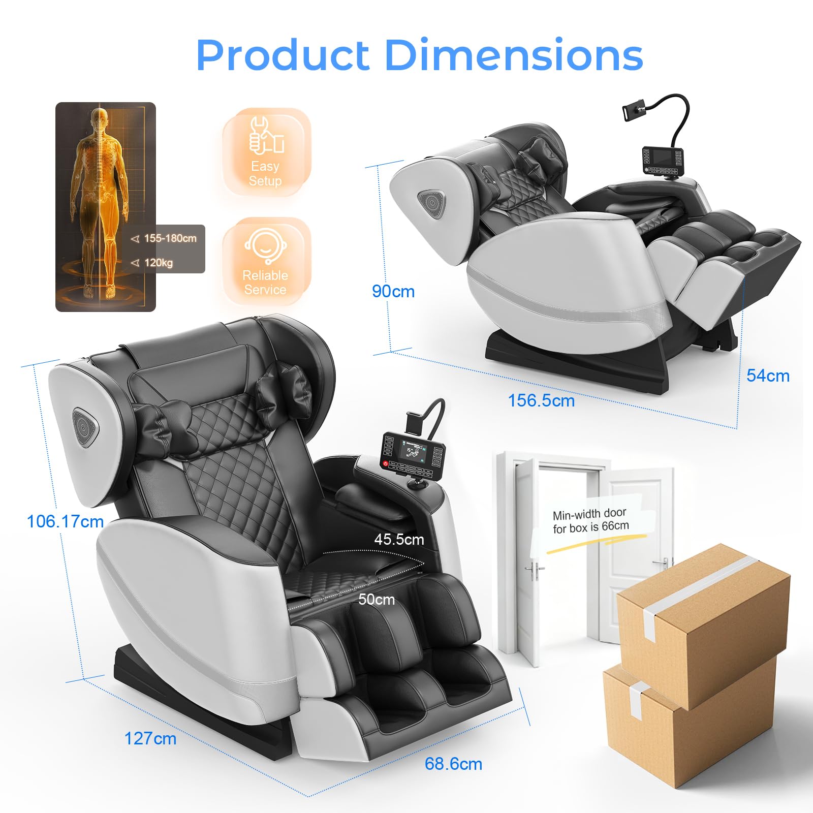 Ganzkörper Massagesessel mit Rollen & Airbags für Massage, Zero Gravity mit Bluetooth Lautsprecher und Touchscreen, Heizfunktion für Taille & Beine, mit Fußmassage für Hause/Büro (Hellgrau)